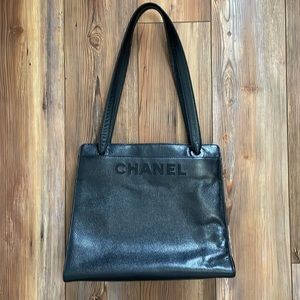 CHANEL Caviar Embroidered Logo Shoulder Bag